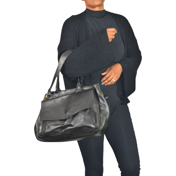 CORSIA Leather Tote Bag Satchel Black Crossbody Strap Handle Carryall Structured - Picture 13 of 15